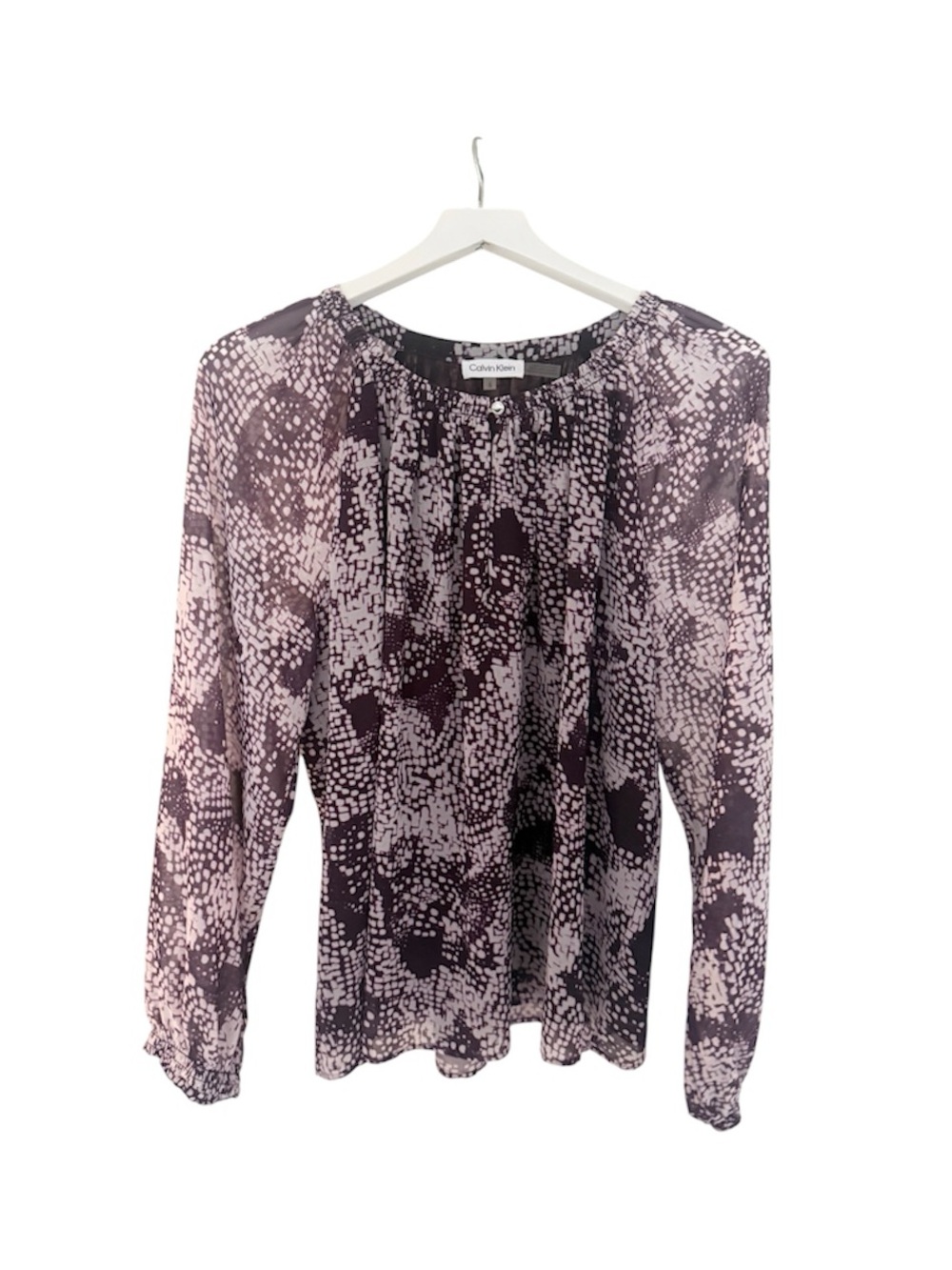Calvin Klein Women's Snakeskin Keyhole Long Sleeve Blouse Purple Size Large